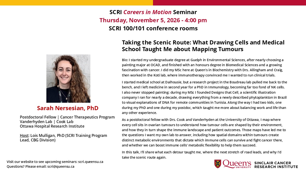SCRI Careers in Motion seminar on Thurs Nov 5, 2026 at 4PM